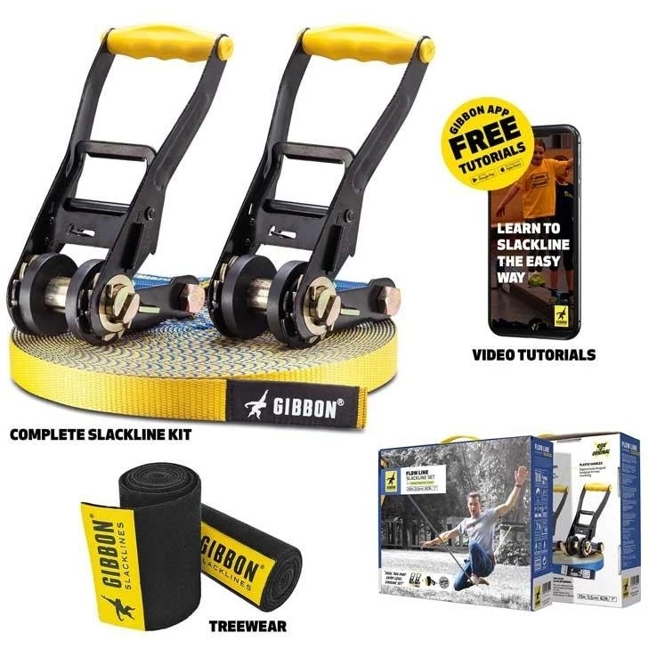 GIBBON Flowline Treewear Set Slackline 25m - Blauw/geel - Afbeelding 6