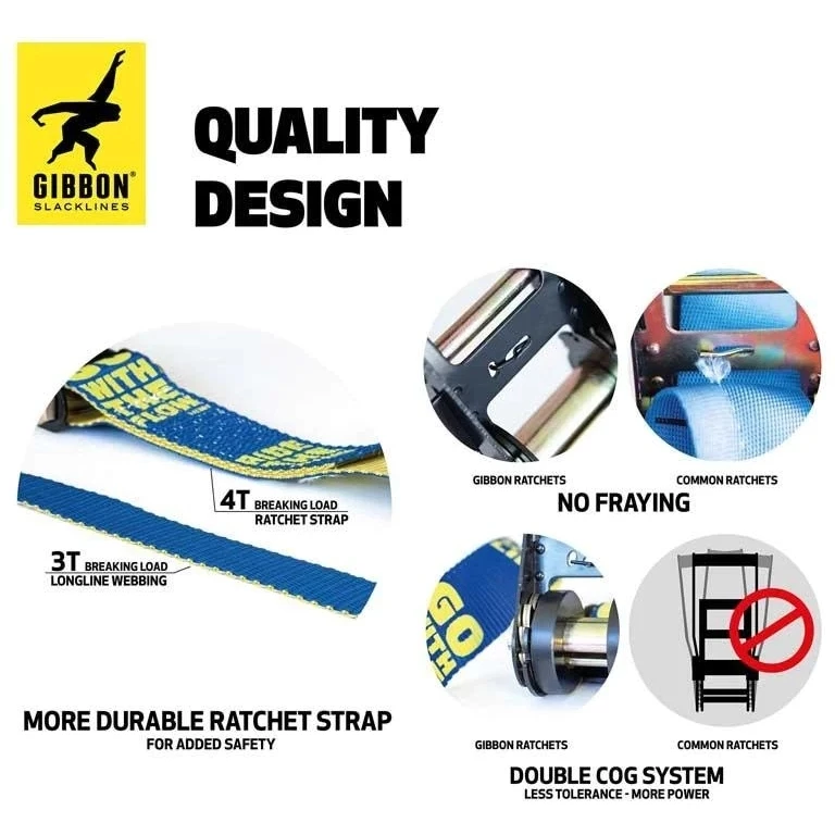 GIBBON Flowline Treewear Set Slackline 25m - Blauw/geel - Afbeelding 9